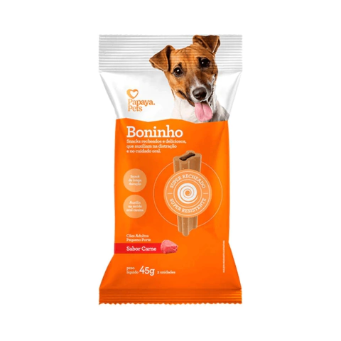 Petisco Papaya Pets Boninho Cães Adultos Porte Pequeno Sabor Carne 45G / 2UN