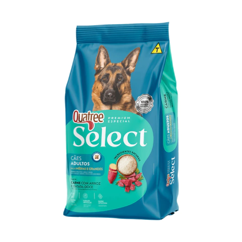Ração Quatree Select Cães Adultos Raças Médias e Grandes - Carne, Arroz e Batata-Doce 15KG