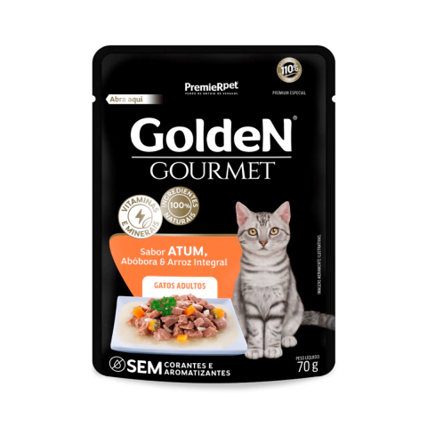 Ração Úmida Sachê Golden Gourmet Gatos Adultos Sabor Atum 70g