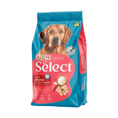 Ração Quatree Select Cães Adultos Raças Médias e Grandes - Frango, Arroz e Batata-Doce 20KG