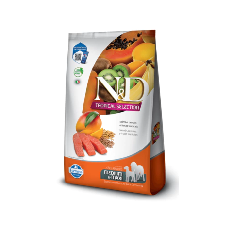 RAÇÃO N&D TROPICAL SELECTION CÃES ADULTO RAÇAS MÉDIAS E GRANDES SALMÃO 12KG