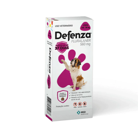 ANTIPARASITÁRIO DEFENZA MSD 556MG CÃES DE 40 A 56KG COM 1 COMPRIMIDO MASTIGÁVEL