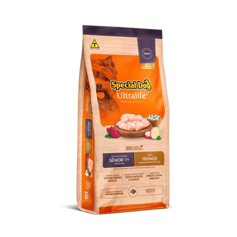 RAÇÃO SPECIAL DOG ULTRALIFE CÃES ADULTO RAÇAS PEQUENAS SÊNIOR 7+ SABOR FRANGO 15KG