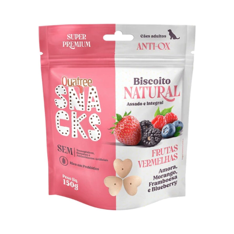 Biscoito Natural Petisco Quatree Snacks Cães Adultos Sabor Frutas Vermelhas 150 g