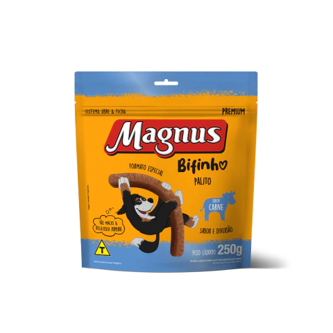 Petisco Magnus Premium Bifinho Palito Cães Adultos Sabor Carne 250 g