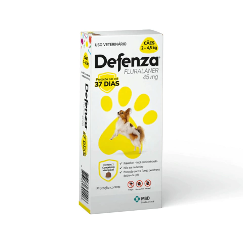 ANTIPARASITÁRIO DEFENZA MSD 45MG CÃES DE 2 A 4,5KG COM 1 COMPRIMIDO MASTIGÁVEL