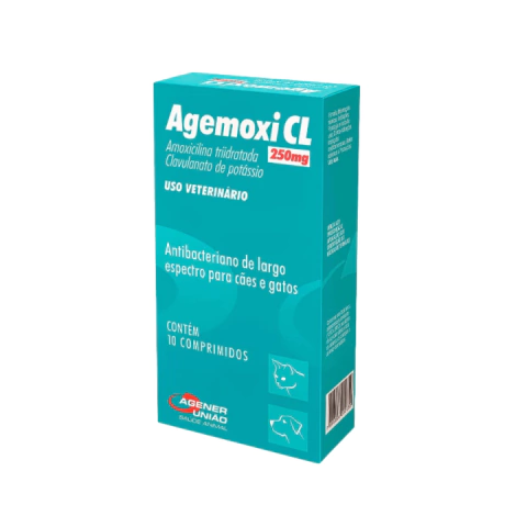 Antimicrobiano Agemoxi CL 250mg Cães e Gatos 10 comprimidos