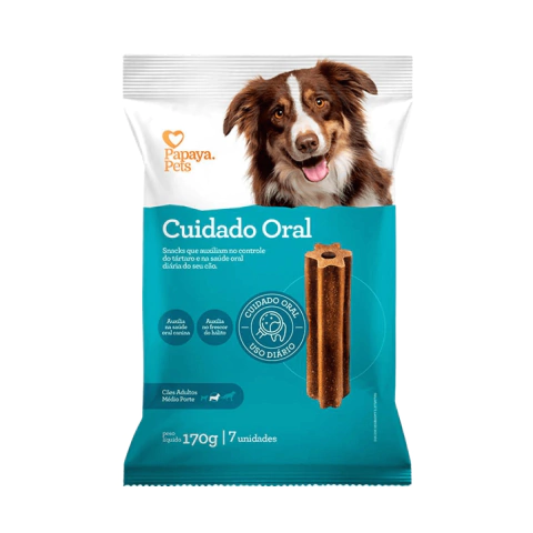 Petisco Papaya Pets Cuidado Oral Cães Adultos Porte Médio Sabor Frango 170G / 7UN