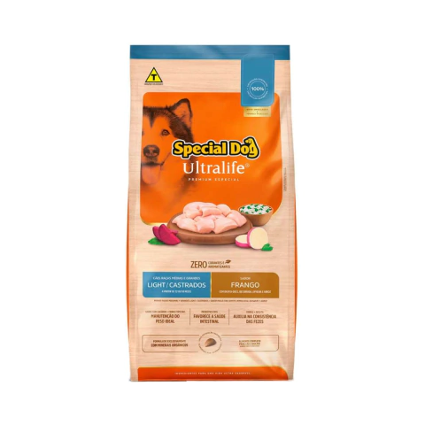 RAÇÃO SPECIAL DOG ULTRALIFE CÃES ADULTO RAÇAS MÉDIAS E GRANDES LIGHT / CASTRADOS SABOR FRANGO 15KG