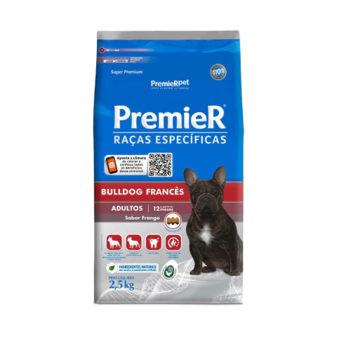 Ração Premier Raças Específicas Bulldog Francês Cães Adultos Porte Pequeno Sabor Frango 2,5kg