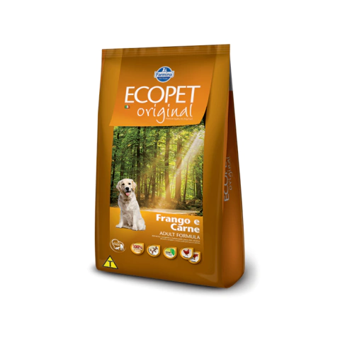 RAÇÃO ECOPET NATURAL ADULTO RAÇAS MÉDIAS E GRANDES 15kG CARNE E FRANGO