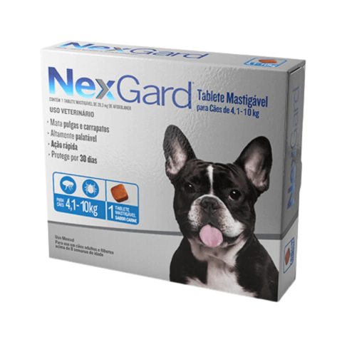 Antipulgas e Carrapatos NexGard Cães de 4,1 a 10 Kg (28,3 mg)