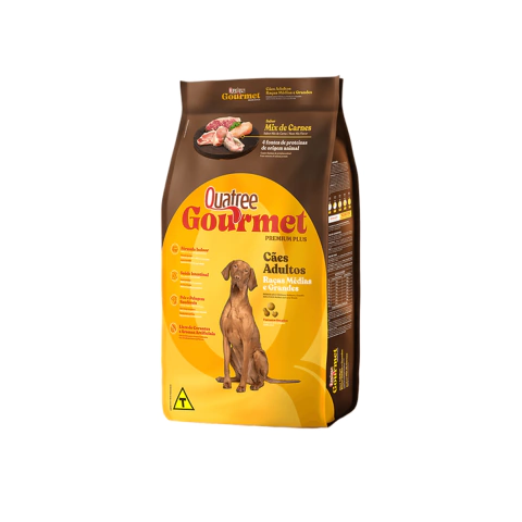 Ração Quatree Gourmet Cães Adultos Raças Médias E Grandes Sabor Peixe, Carne E Frango 15 Kg