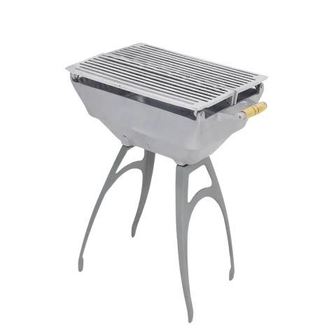 Churrasqueira de Alumínio Portátil e Versátil Grelha ou Espeto – Alta com Pés