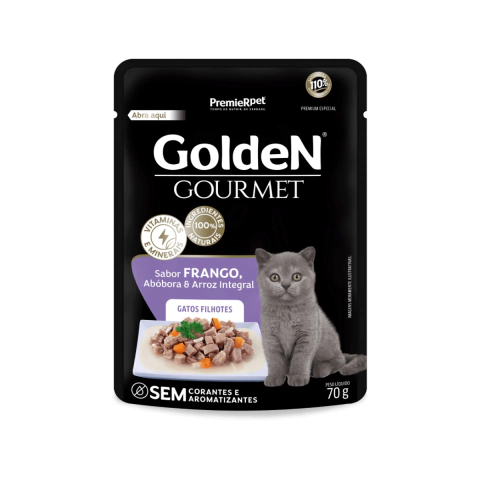Ração Úmida Sachê Golden Gourmet Gatos Filhotes Sabor Frango 70g