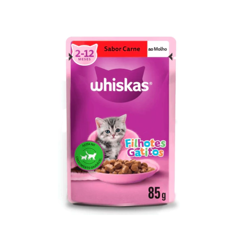 Ração Úmida Whiskas Sachê Carne ao Molho Gatos Filhotes 85g