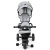 Triciclo infantil Buliga Rocket negro con asiento giratorio 360°, capota y barra guiadora, ideal para niños pequeños.