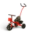Triciclo con barra rojo marca Bebesit para niños, con asiento cómodo, canasto delantero y manija de empuje.