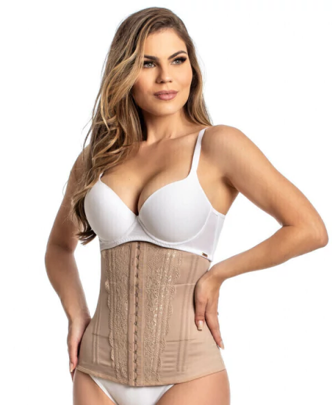 Espartilho Yoga com 12 Barbatanas, Elástico Modelador e Rendas - 3075A