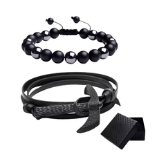 2 Pzs Brazalete De Cuentas Obsidiana Y Pulsera Hombre Hacha (Diámetro 21 cm)