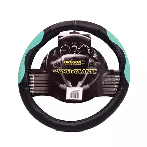 CUBRE VOLANTE MODELO INDIANAPOLIS 500 CUERO SINTENTICO NEGRO / VERDE AGUA CV073