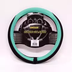 CUBRE VOLANTE MODELO TC2000 CUERO SINTENTICO NEGRO / VERDE AGUA CV082