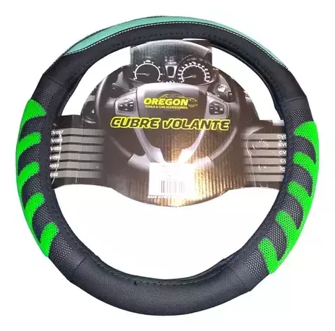 CUBRE VOLANTE MODELO GRAND PRIX CUERO SINTENTICO NEGRO / VERDE AGUA CV094