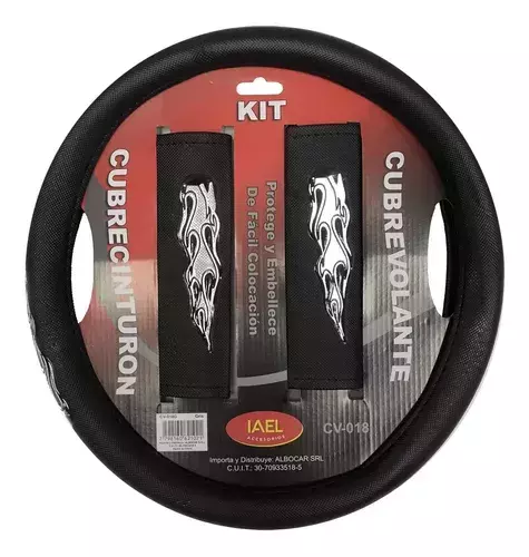 CUBRE VOLANTE IAEL Y CUBRE CINTURON NEGRO/GRIS CV-018G