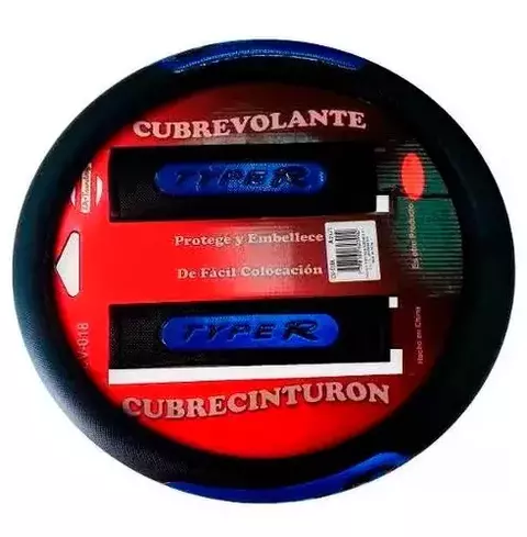 CUBRE VOLANTE IAEL Y CUBRE CINTURON NEGRO/AZUL CV-018A