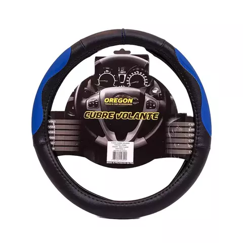 CUBRE VOLANTE MODELO INDIANAPOLIS 500 CUERO SINTENTICO NEGRO / CELESTE CV069