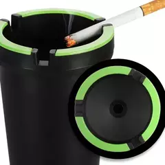 CENICERO DE PVC CON BORDE FLUORESECENTE NEGRO/VERDE UNIVERSAL TB002