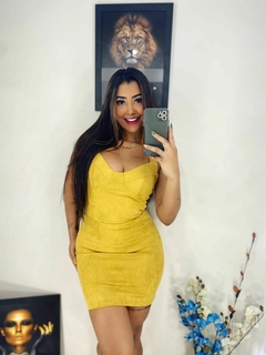 Vestido zíper frontal meia taça em bengaline suede - comprar online