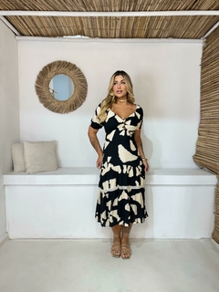 Vestido midi em viscose com linho na internet
