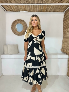 Vestido midi em viscose com linho