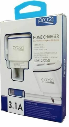 Cargador potenciado pro21 con micro con 2 puertos y cable 3.1a - comprar online