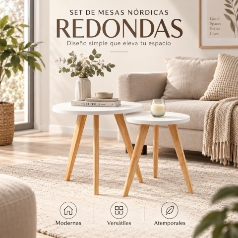 Set de Mesas Nórdicas Redonda Melamina