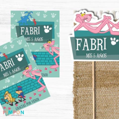 Kit imprimible textos editables - pantera rosa (verde)
