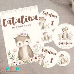 Kit imprimible personalizado - buho floral - comprar online