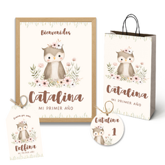 Kit imprimible personalizado - buho floral