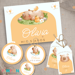 Printable kit editable texts - capybara flowers - buy online