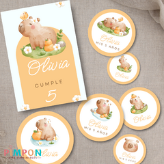 Printable kit editable texts - capybara flowers - buy online