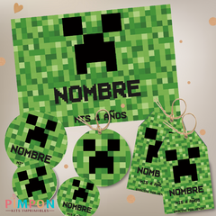 Imagen de Kit imprimible textos editables - minecraft - creeper
