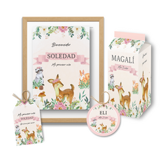 Kit imprimible personalizado - animales del bosque ROSA 1