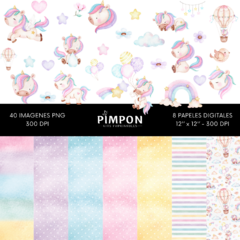 Cliparts + Papeles digitales - UNICORNIOS - coleccion 02 - comprar online