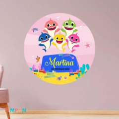 Banner imprimible digital 1.20 mts - baby shark - bebe tiburon - (rosa)