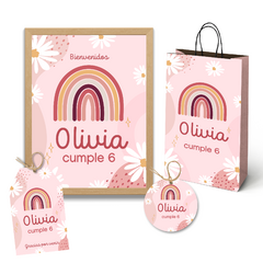 Kit imprimible personalizado - arcoiris y margarita rosa