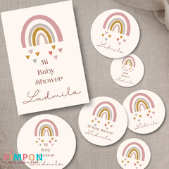 Kit Imprimible textos editables - Arcoiris Boho 4 rosa -