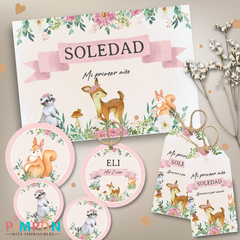 Kit imprimible personalizado - animales del bosque ROSA 1 - pimpon