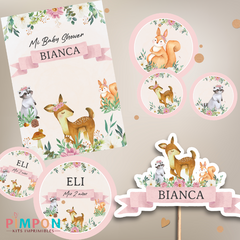 Kit imprimible personalizado - animales del bosque ROSA 1 - tienda online