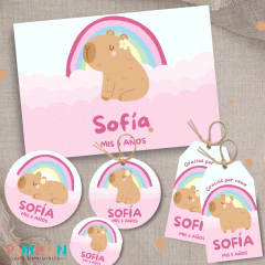 Kit personalizado para impressão - capivara rosa - loja online